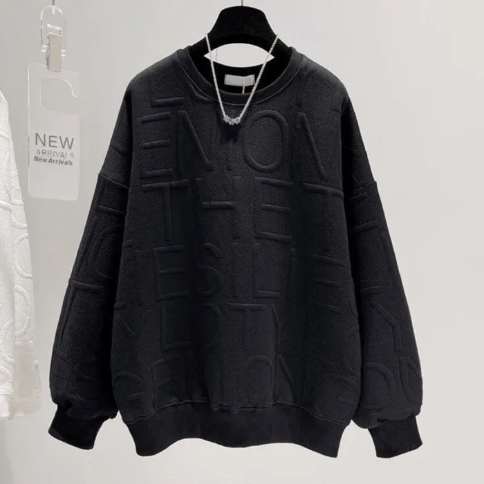Men's And Women's Three-dimensional Letters Trendy Round-neck Non-hoodie Thin Loose Long Sleeve Top - Image 1