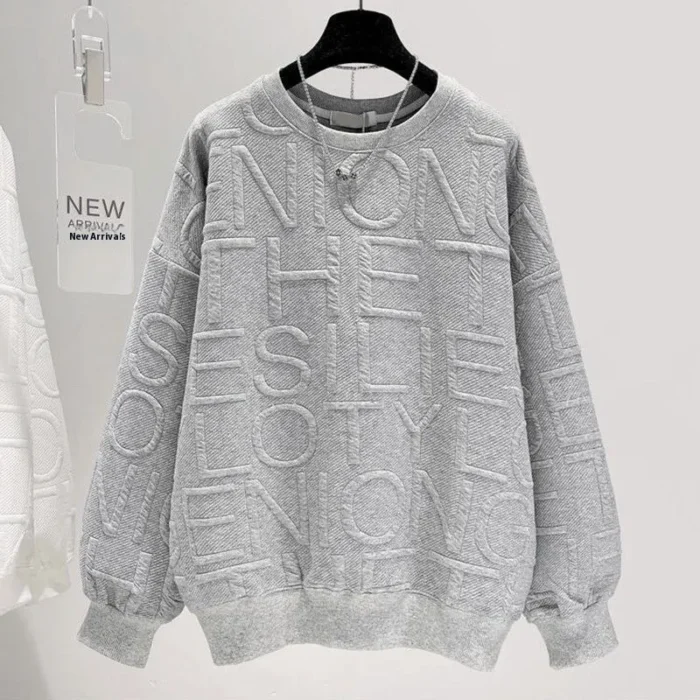Men's And Women's Three-dimensional Letters Trendy Round-neck Non-hoodie Thin Loose Long Sleeve Top - Image 7