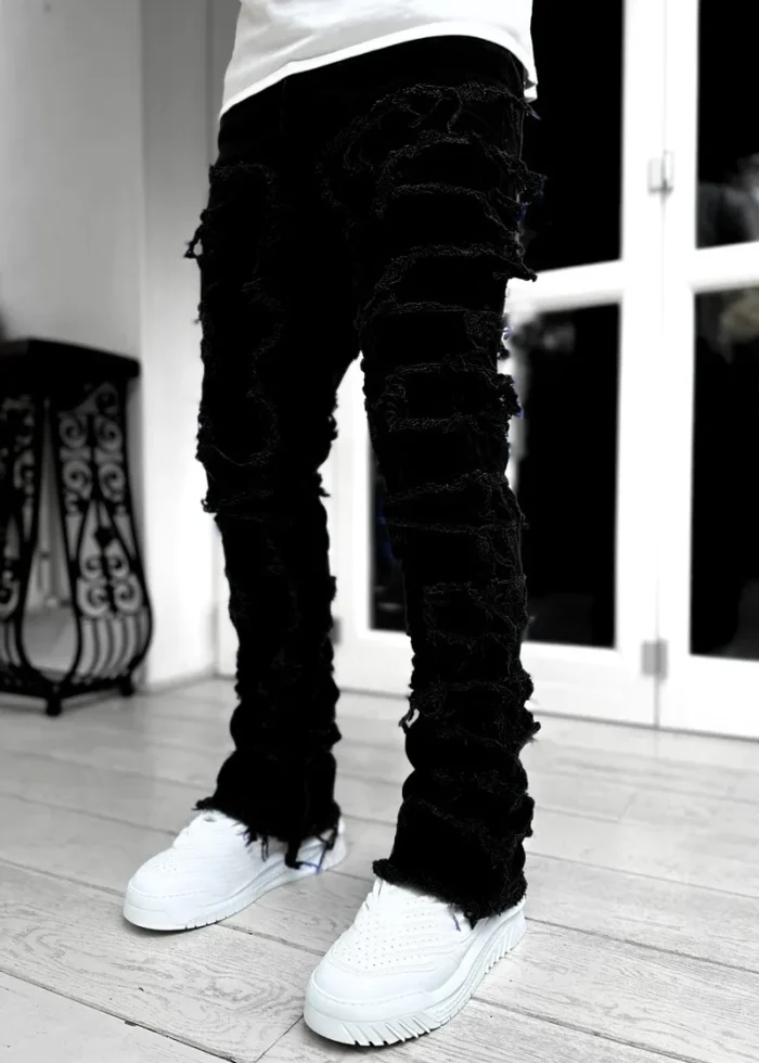 Men Trousers Individual Patched Pants Long Tight Fit Stacked Jeans For Mens Clothing - Image 10