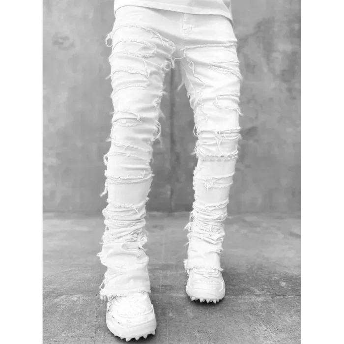 Men Trousers Individual Patched Pants Long Tight Fit Stacked Jeans For Mens Clothing - Image 2